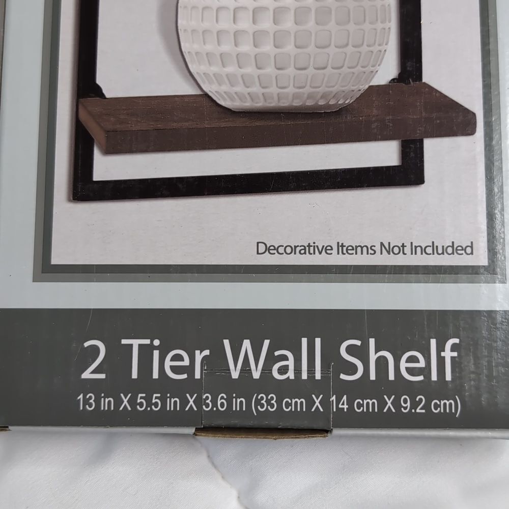 True Living 2 Tier Wall Shelf in Brown, NEW in Box. - Picture 2 of 4